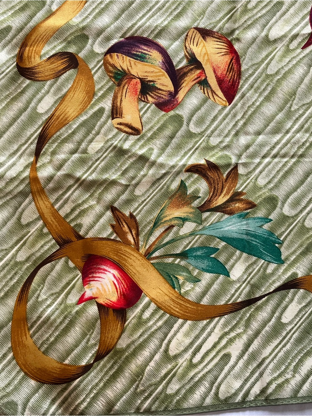 Vtg Anne Klein Silk Scarf Japan head handbag Harvest Veggie Mushroom